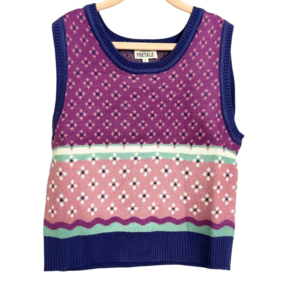 Finding Foxtale Kids Girls‎ Knit Sweater Vest Purple Pink Geometric Print Size 8